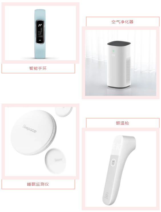 智能手環(huán)、空氣凈化器、睡眠監(jiān)測儀、額溫槍